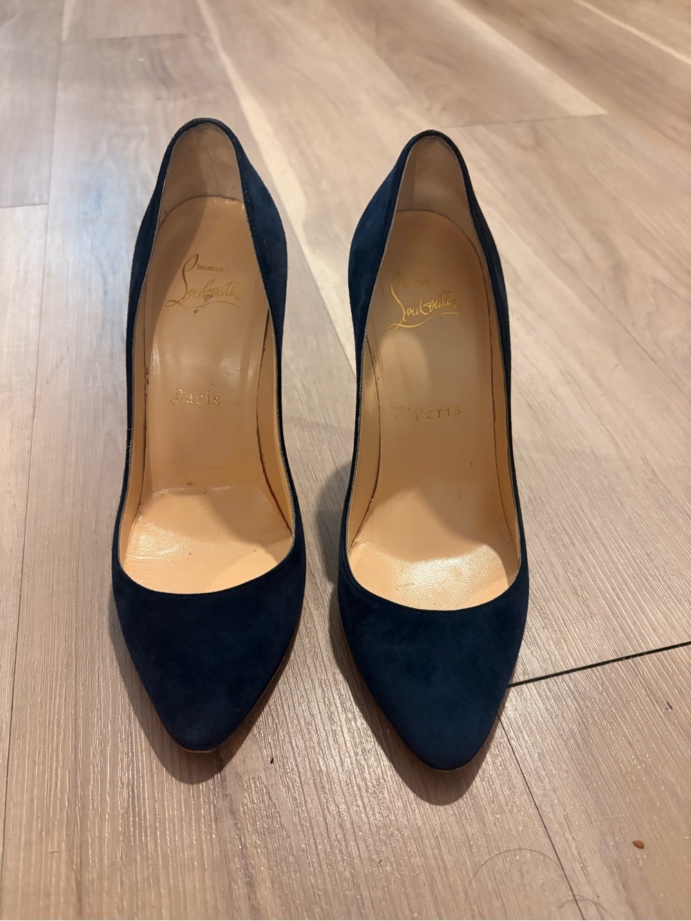 Christian Louboutin Navy Suede Pointed Toe Pumps - Classic Heel